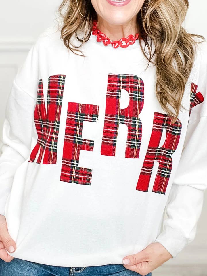 Lovesoft - Wholesale Graphic sweatshirt – Women’s - White Plaid MERRY Christmas Vacation Sweatshirt2