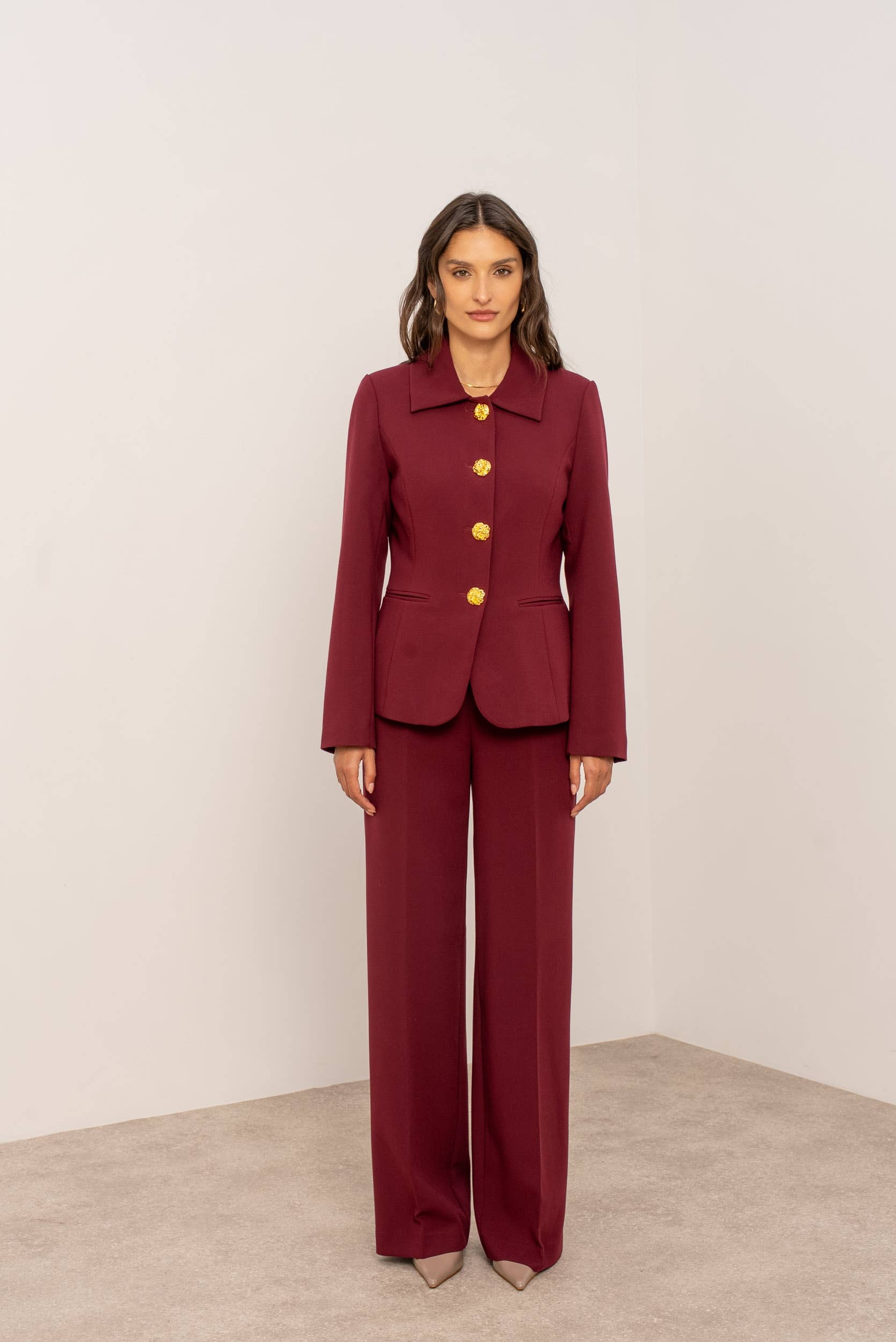 Attentif Paris - Wholesale Jacket - Women's - [Aura] Fitted jacket with shirt collar and gold buttons11