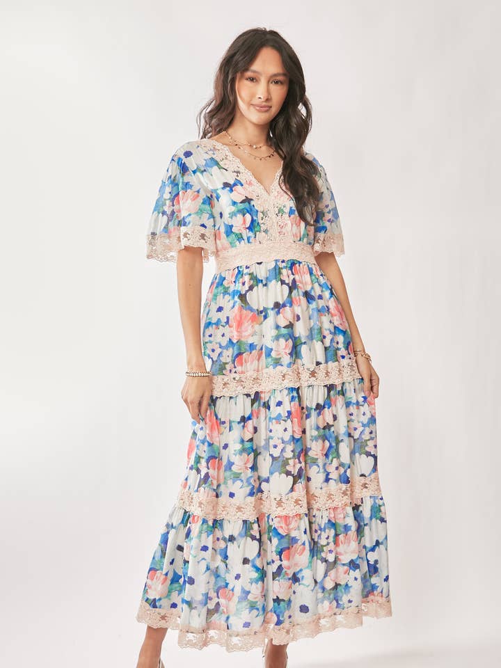 WATERPAINTING FLORAL RITS MAXIJURK voor wholesale door Davi & Dani