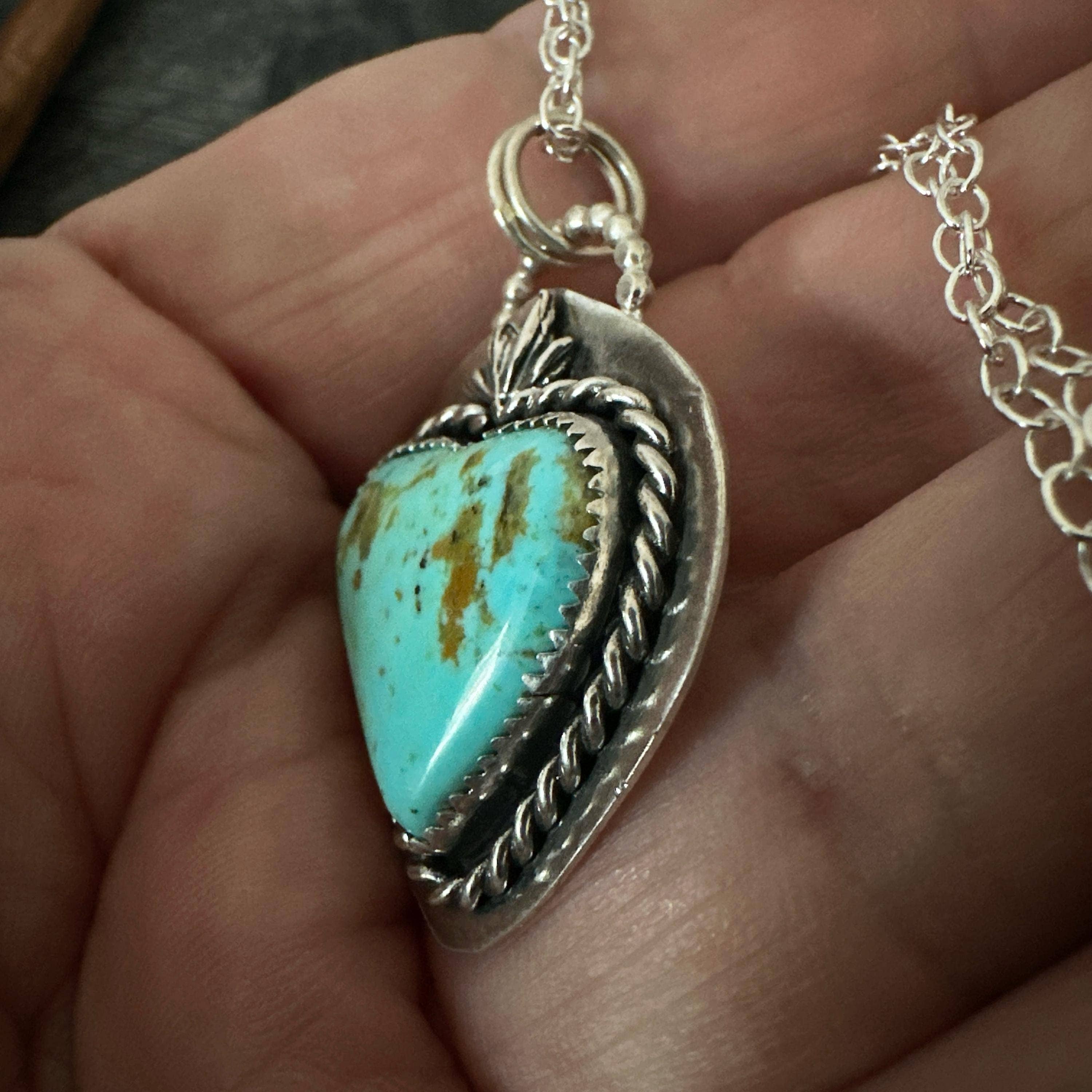 oaktownwendy - Wholesale Pendant/Charm Necklace - Kingman Turquoise Sacred Heart Necklace - Sterling Silver1