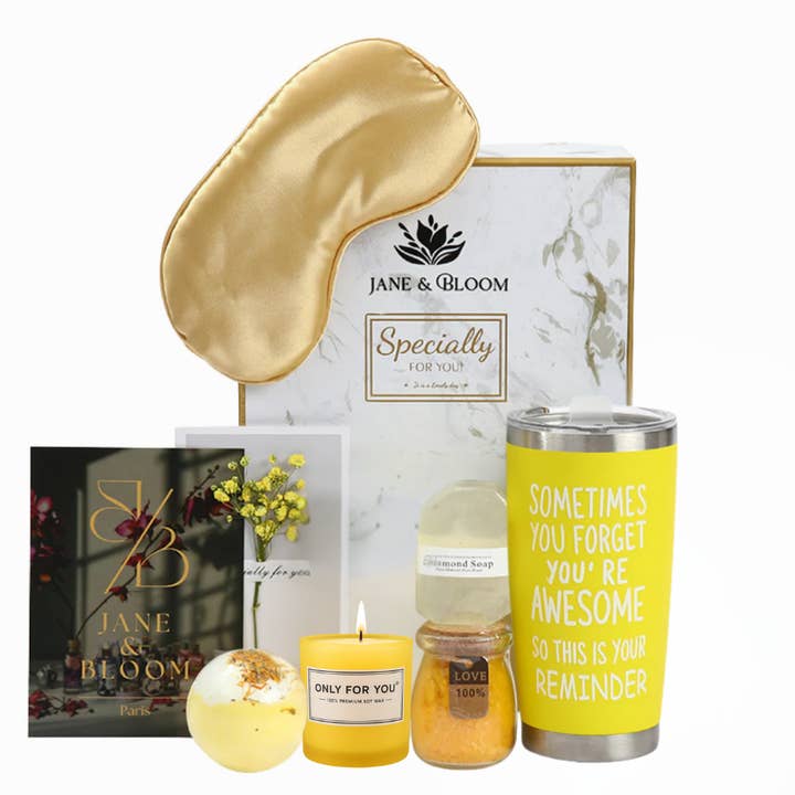Sun-Kissed Moments Bath Gift Set – 6Pc Spa Kit with Candle, Mug & More for wholesale by Jane & Bloom