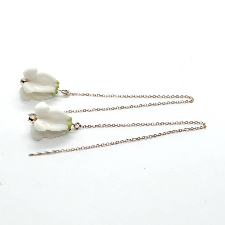 White Crown Flower Threader Earring for wholesale by Cali Kai Hawaii