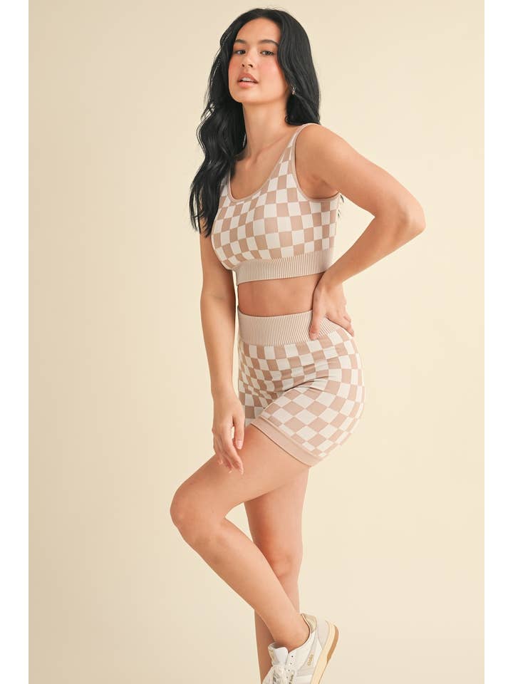 KIMBERLY C - Wholesale Activewear Set - Women's - Checkmate Cropped Two Piece Set77