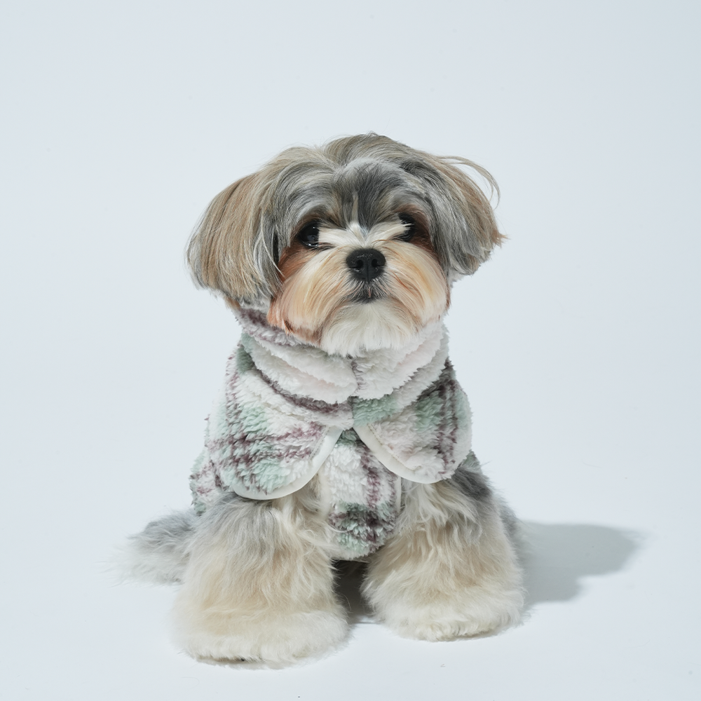 Puppy Gallery – Poncho para cão - Cão por atacado – Poncho de Padrão Xadrez em Fleece Chouchou2