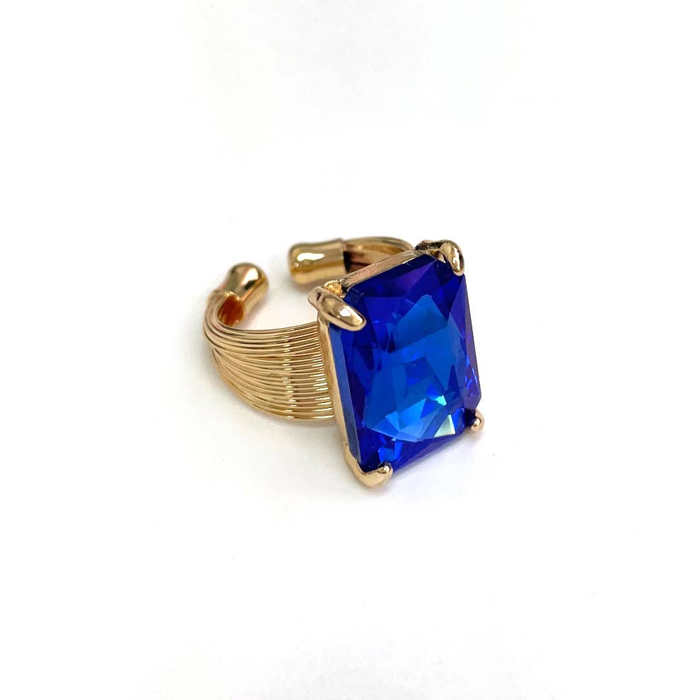 StarryNYC - Wholesale Cocktail/Statement Ring - Square Glass Cushion Cut Cocktail Adjustable Wire Ring17