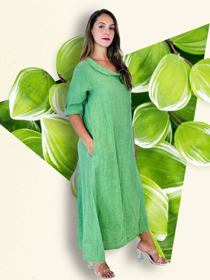 Linen & More – Vestido - Mulher por atacado – REF 25812 VESTIDO COMPRIDO DECOTE BARCO LINHO 100%11