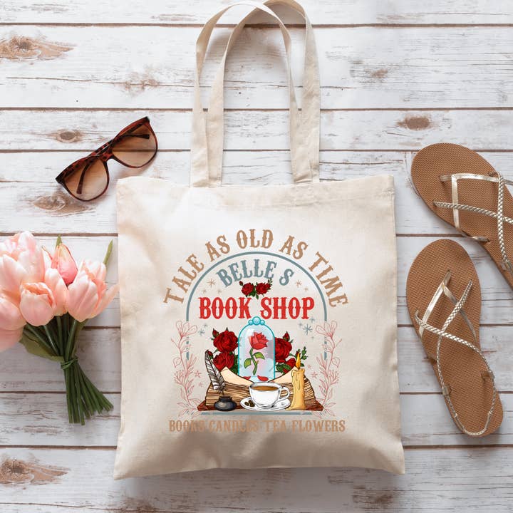 Belle's Book Shop Tote Bag for wholesale by The Gift Genie LLC