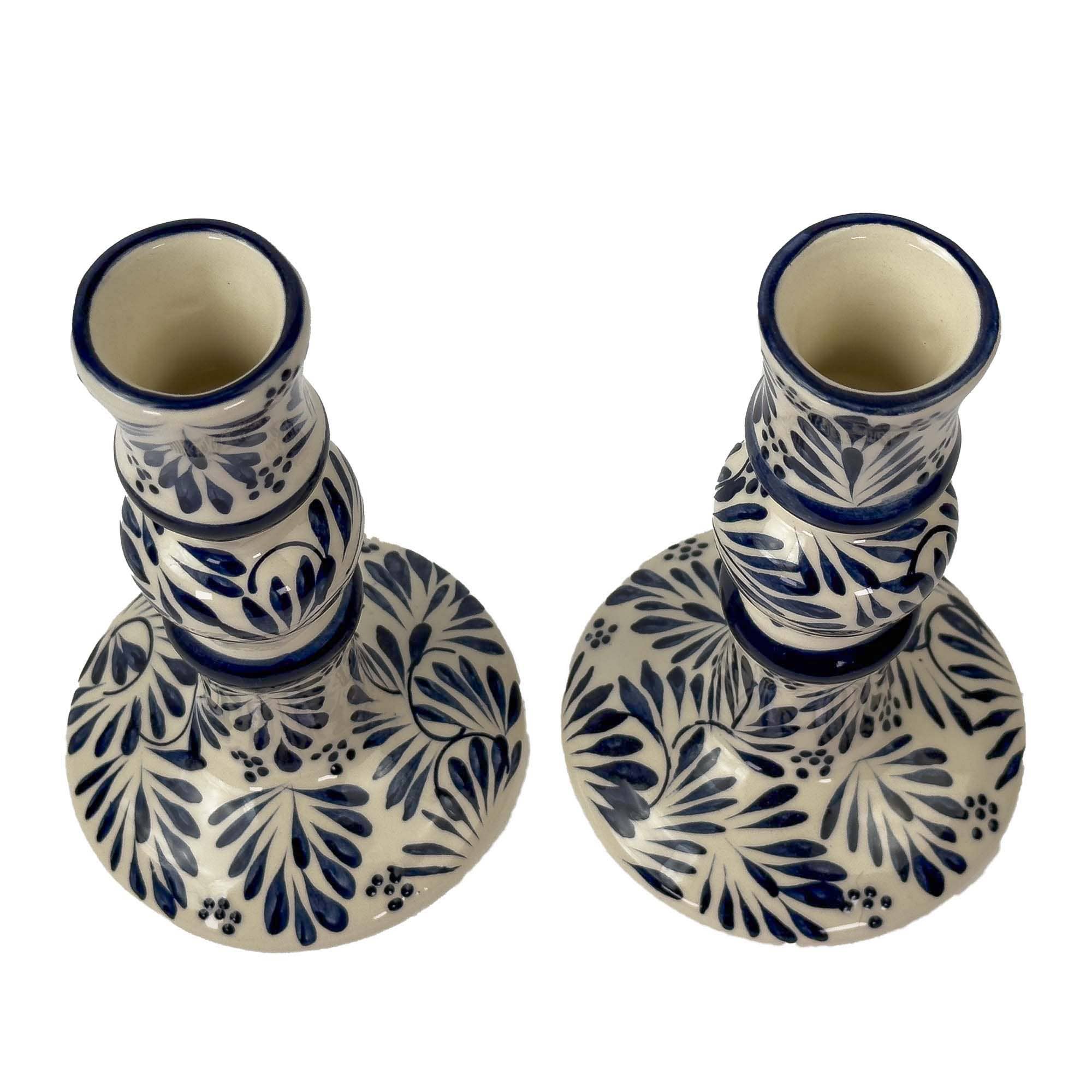 Global Crafts - Wholesale Candle Holder - Mexican Pottery Handmade Candle Holder Blue Plumeado3