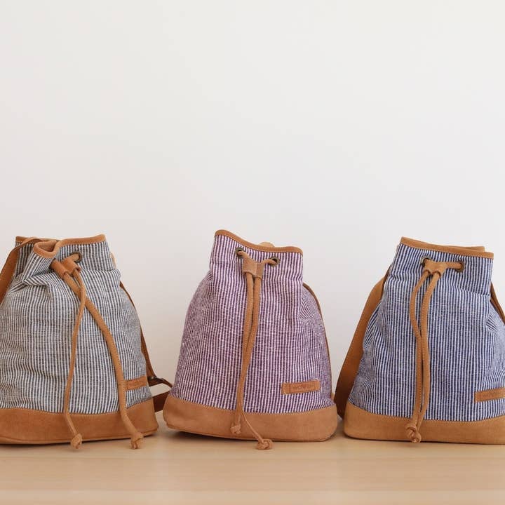 Ganapati - Wholesale Drawstring Bag - Women's - WOVEN Drawstring Bucket Bag - Sally6