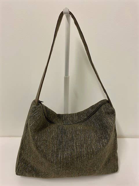 Sarah beaded khaki tweed tea pot for wholesale by Atelier De La Varangue