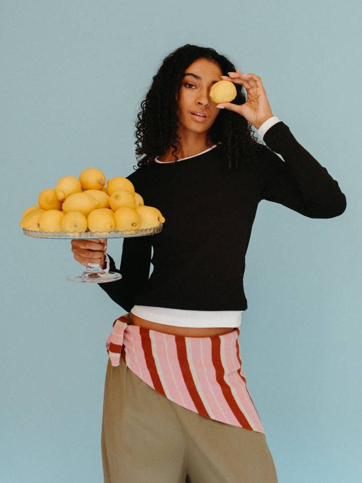 Merino Wool Triangle Scarf in Pink & Rust Stripe for wholesale by TBCo