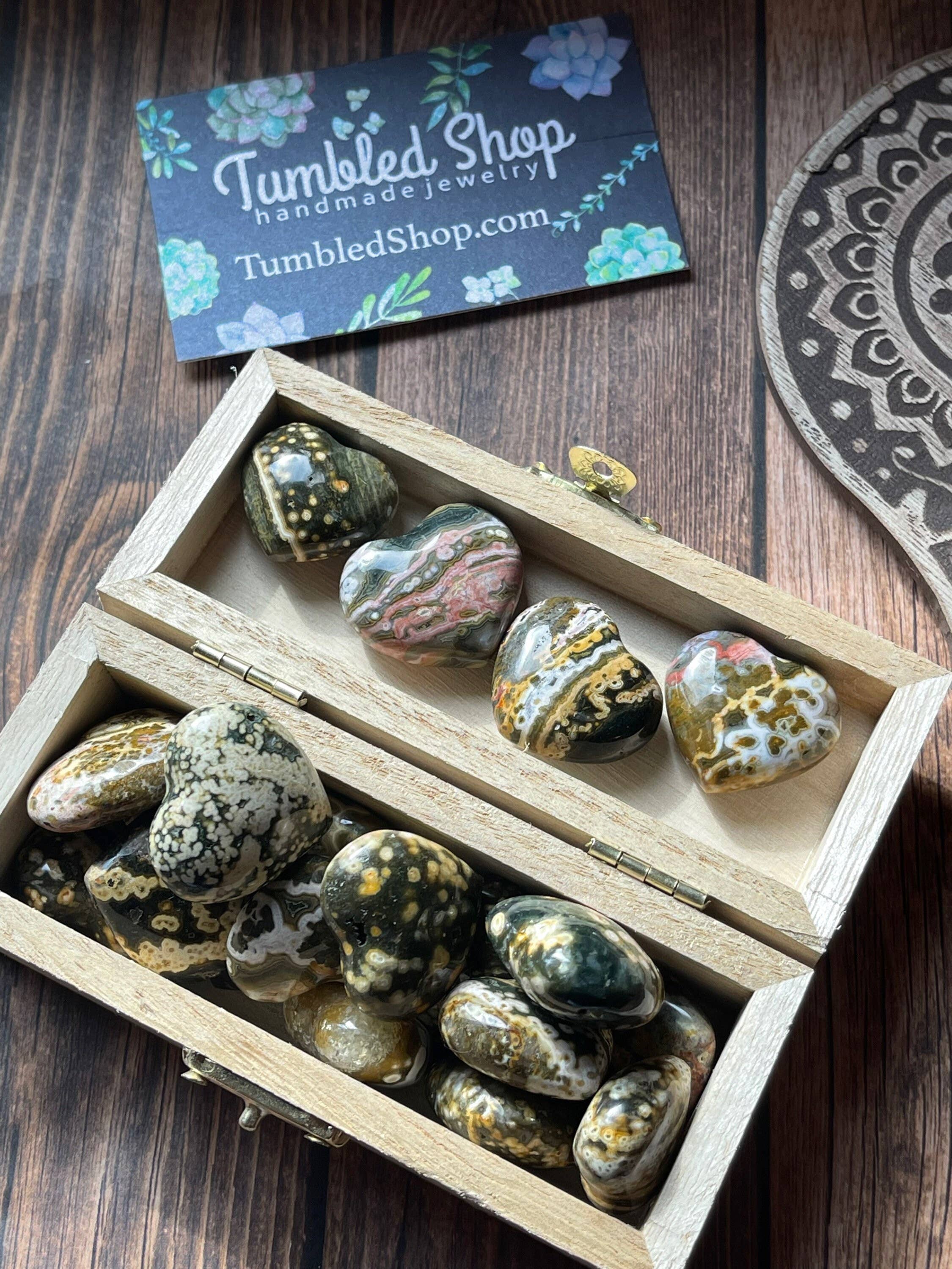 Tumbledshop - Wholesale Spiritual Stone/Crystal - Ocean Jasper Hearts, Jasper Crystal Heart, Puffy Hand Carved1