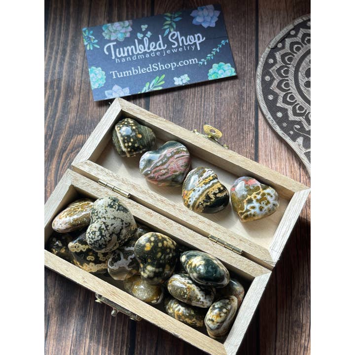 Tumbledshop - Wholesale Spiritual Stone/Crystal - Ocean Jasper Hearts, Jasper Crystal Heart, Puffy Hand Carved1