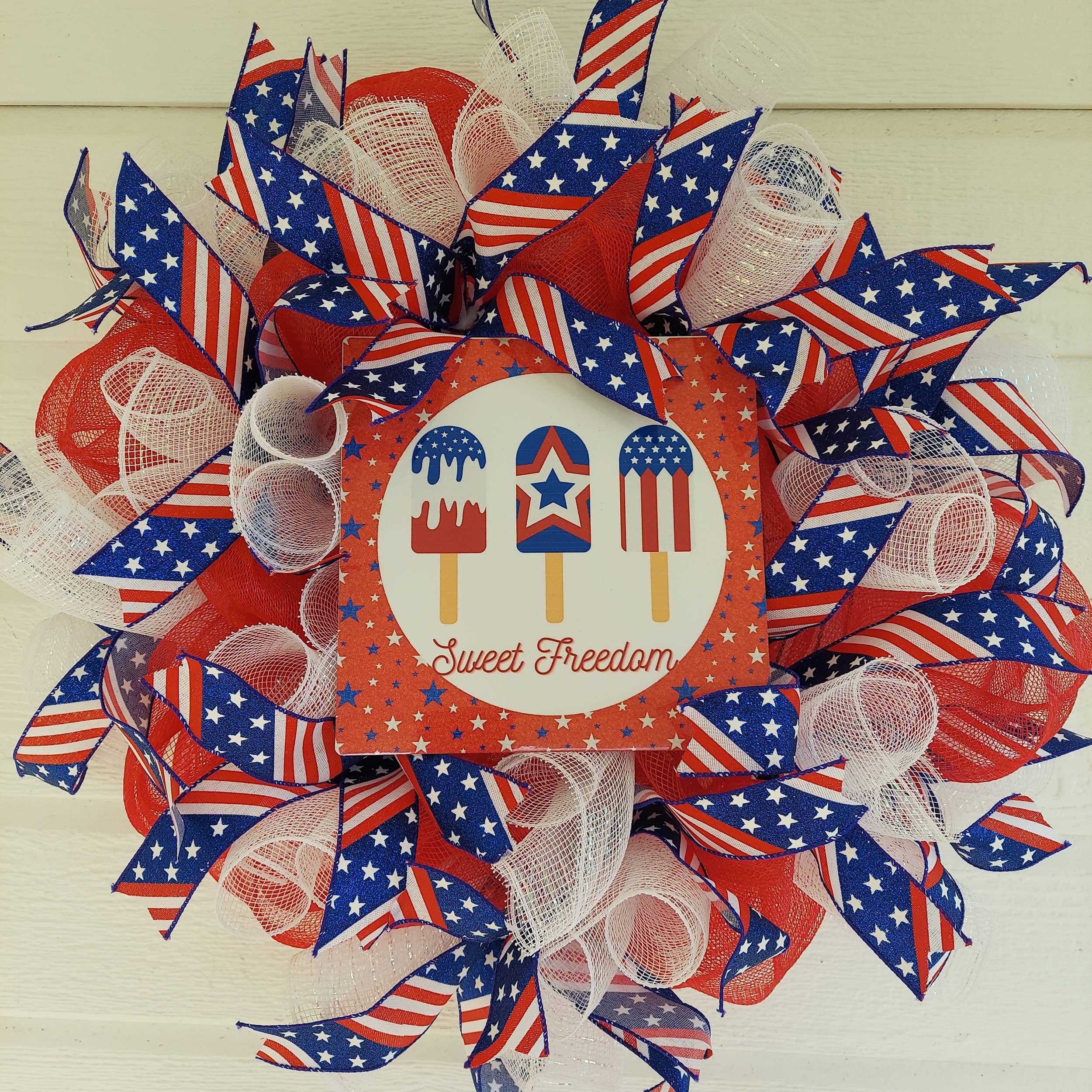 An Array of Wreaths, LLC – wholesale Wreath – Sweet Freedom Patriotic Deco Mesh Wreath0