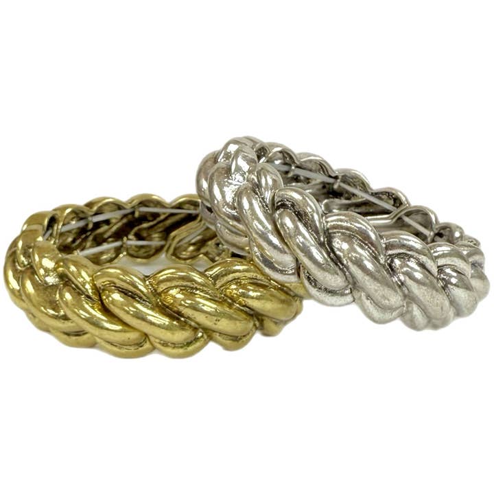 Large Braided Twisted Metal Stretch Bracelets for wholesale by Accessories To Go