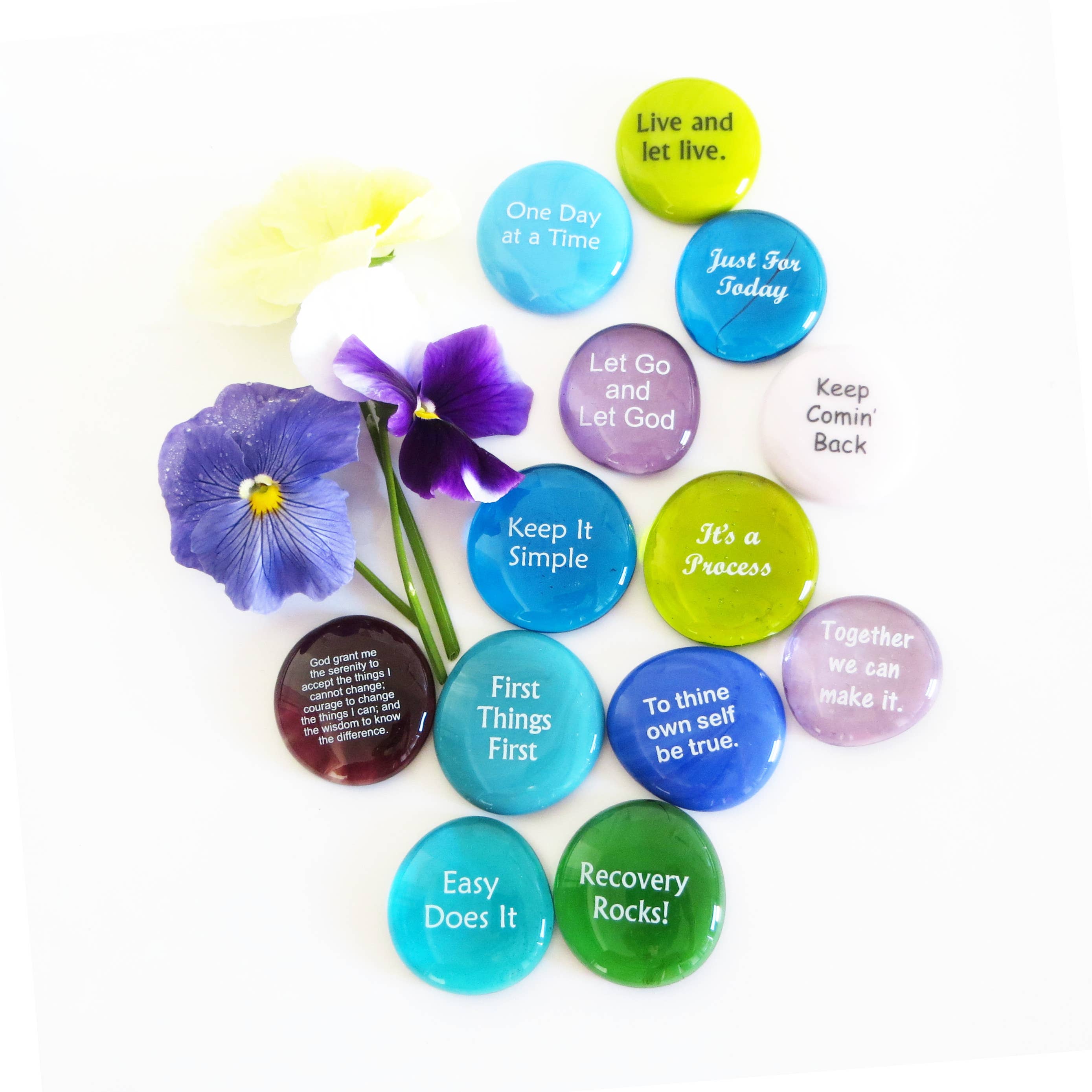 Lifeforce Glass, Inc. - Wholesale Keepsake Coin/Token - Recovery Assortment of 100 Glass Stones, Sobriety Gifts10