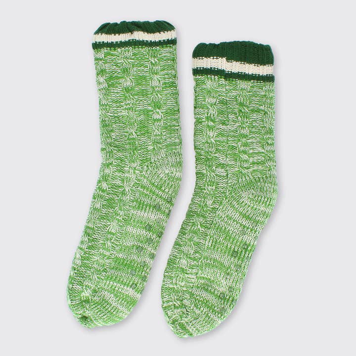 Men's Cable Knit Slipper Socks - Moss Green for wholesale by Forever England / Millie Mae