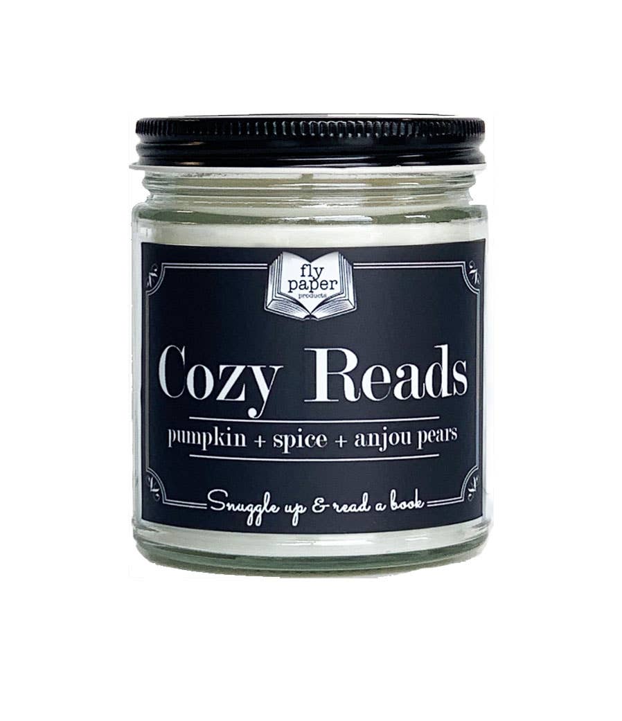 Fly Paper Products – wholesale Jar/filled candle – Cozy Reads 9oz Candle Pumpkin + Spice + Anjou Pear