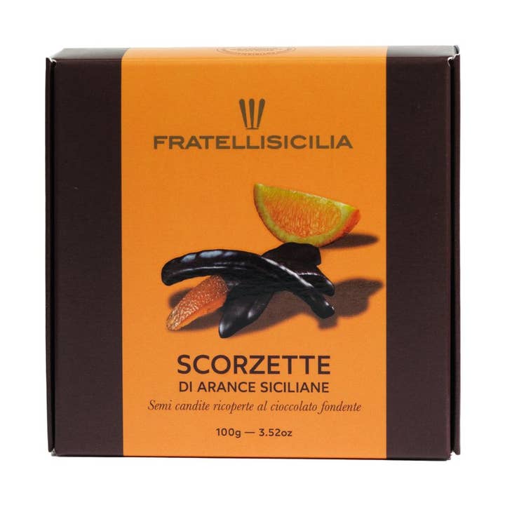 Fratelli Sicilia Dark Chocolate Covered Orange Peels — 100 g for wholesale by Alto Imports Company
