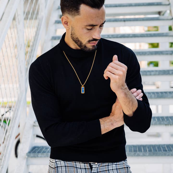 Gold Goldene Halskette mit rechteckigem Lapislazuli-Anhänger für den Großhandel auf Faire4