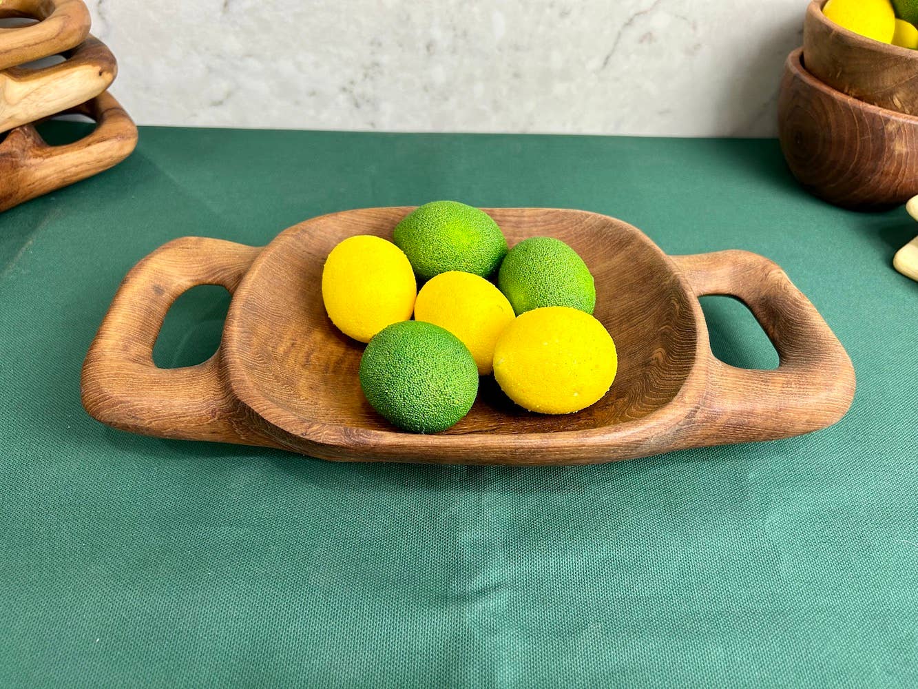 Tuckahoe Hardwoods – Engroshandel Pyntebakke – Rustikt teaktræsfad med håndtag - lille