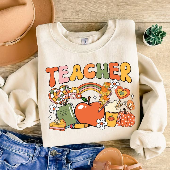 Enseignant : Fall Vibes Crewneck pour la vente par The Stork Boutique
