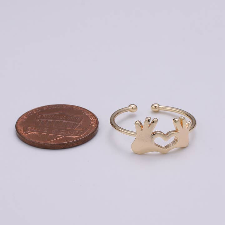 Aim Eternal - Wholesale Band/Stacked Ring - Gold Heart Hand Gesture Ring Heart Shaped Hands - Heart Sign - Heart Hands Ring- Hands Jewelry for Valentine Gift BFF friend R-245