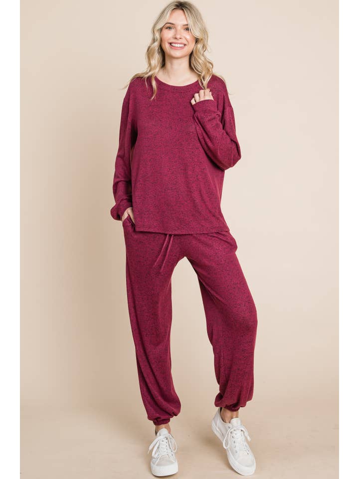 Emerald Collection - Wholesale Lounge Set - Women's - ETK-8317-PL Cozy and Soft Hacci Brush Lounge Set