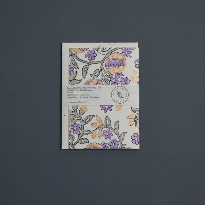 Paper Mirchi - Wholesale Everyday Greeting Card - Hand Block Printed Greeting Card - Pomegranate Lavender1