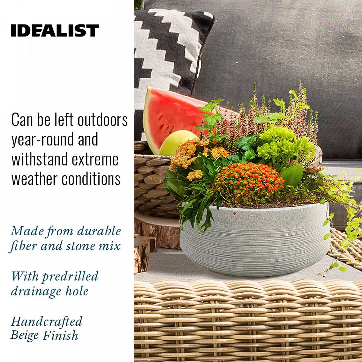 Idealist Lite Fibrestone Planters - Wholesale Plant Pot - IDEALIST Ribbed Light Concrete Bowl Planter8