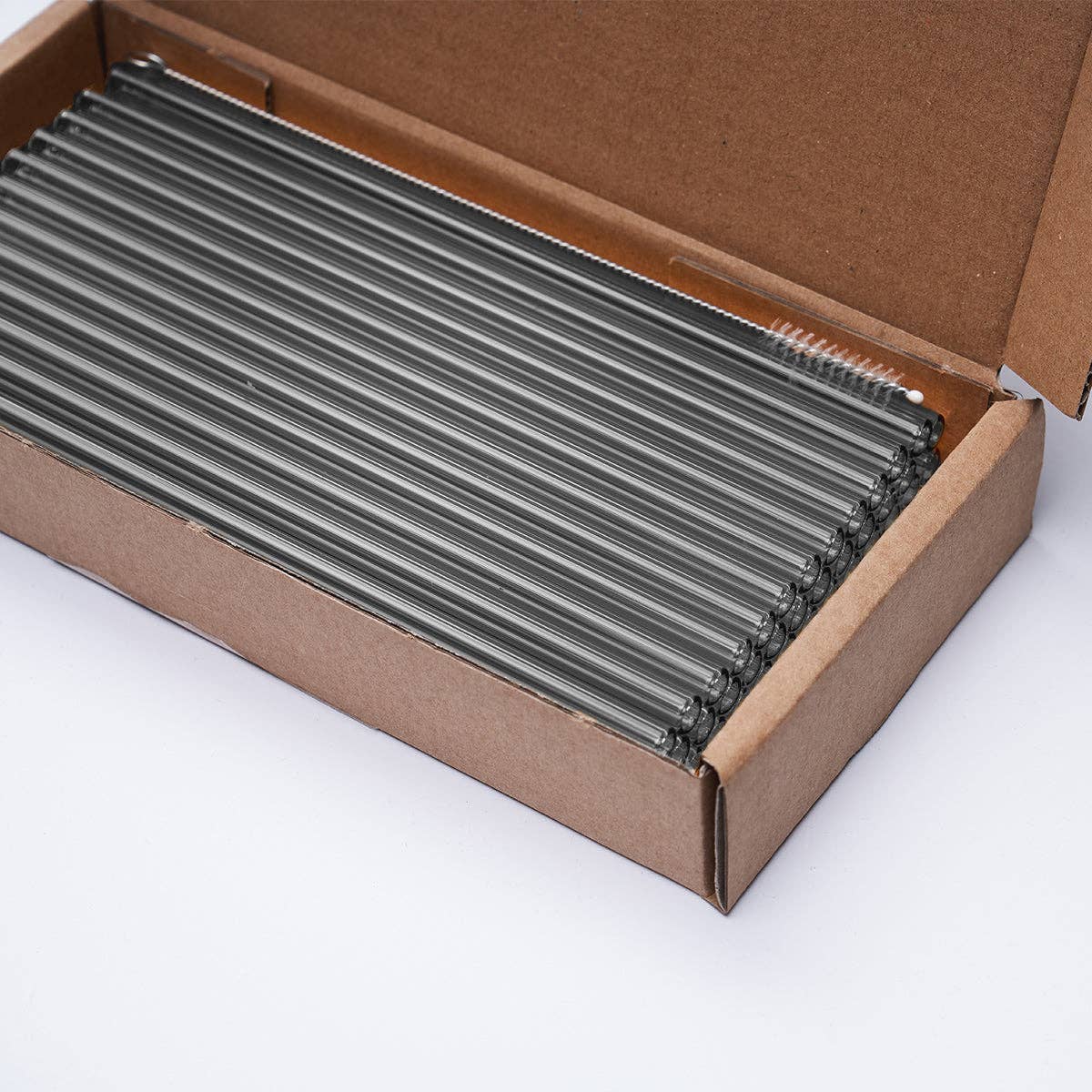 50 grey glass drinking straws “jack of all trades” (20 cm) +cleaning for wholesale on Faire2