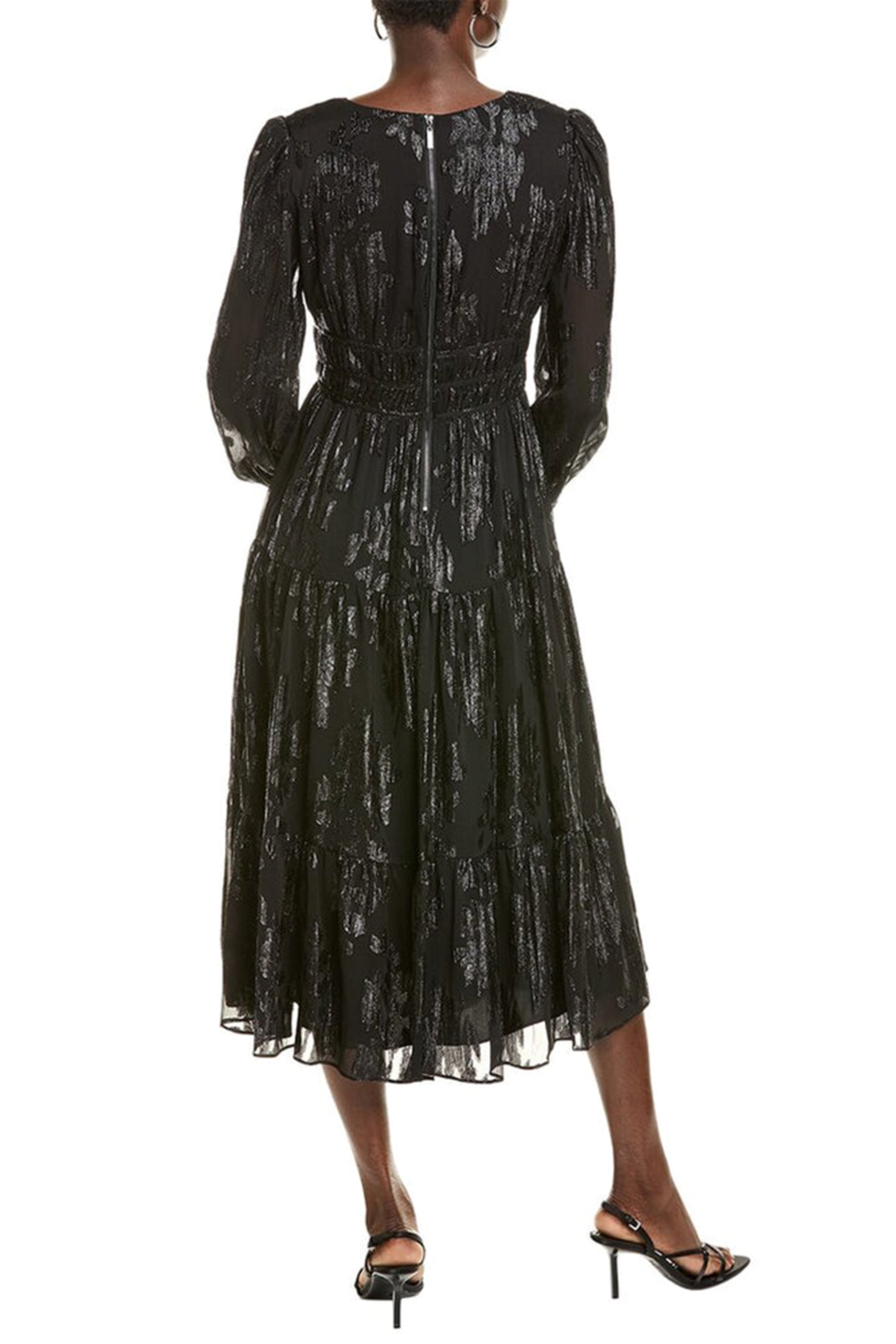 VERY BLACK Nicole Miller Metallic V-Neck Tiered Evening Dress for wholesale on Faire1