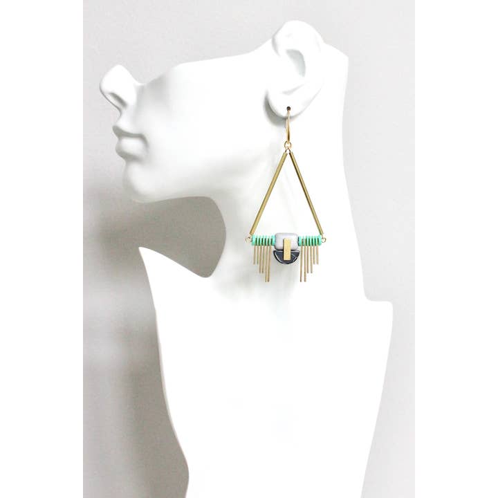 David Aubrey Jewelry - Wholesale Dangle Earrings - HYLE89 Mint and Black Artdeco Dangle Earrings