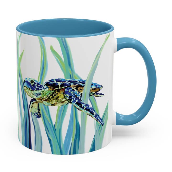 Havskildpadde Ocean-inspirerede tofarvede keramikkrus, 11oz & 15oz for engroshandel hos Blue Cava