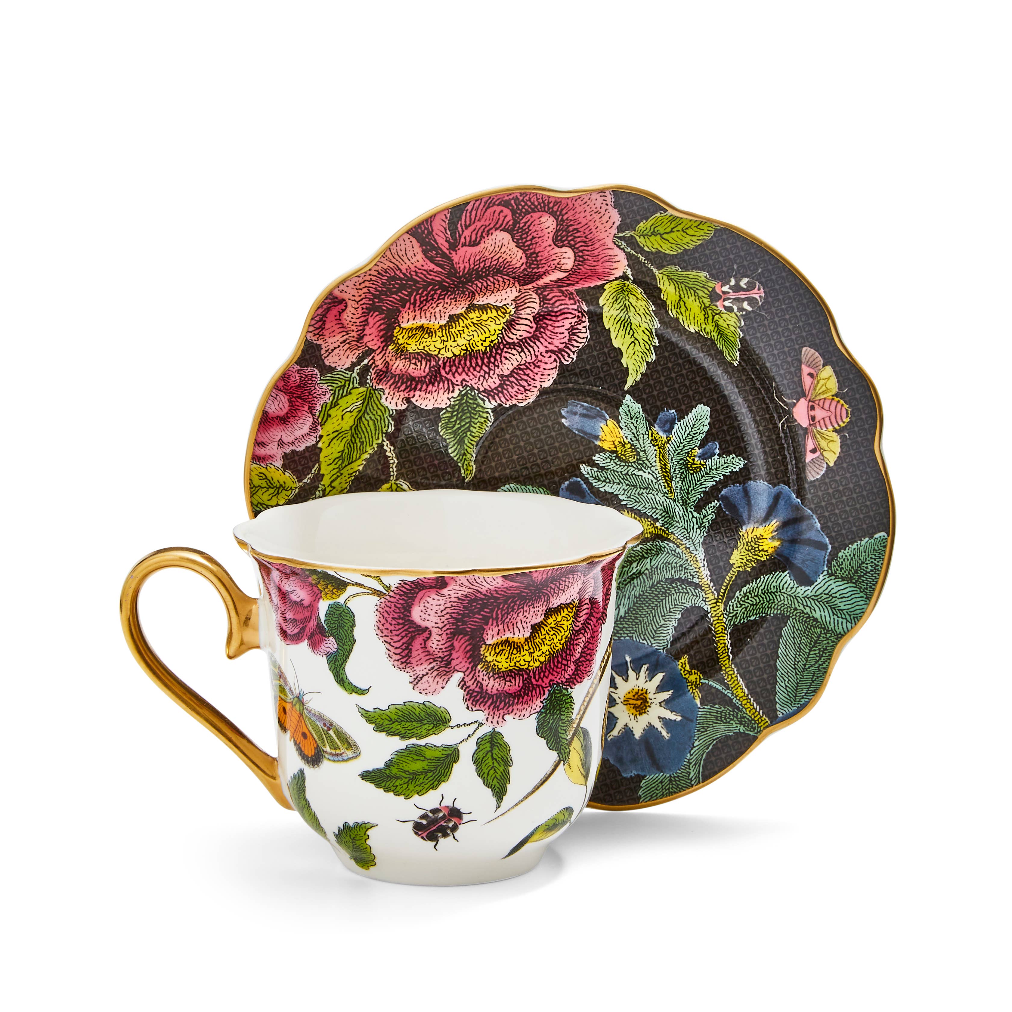 Portmeirion, Spode, Pimpernel, Nacthmann, Wrendale Designs - Wholesale Tea Set - Creatures of Curiosity Dark Floral Teacup and Saucer3
