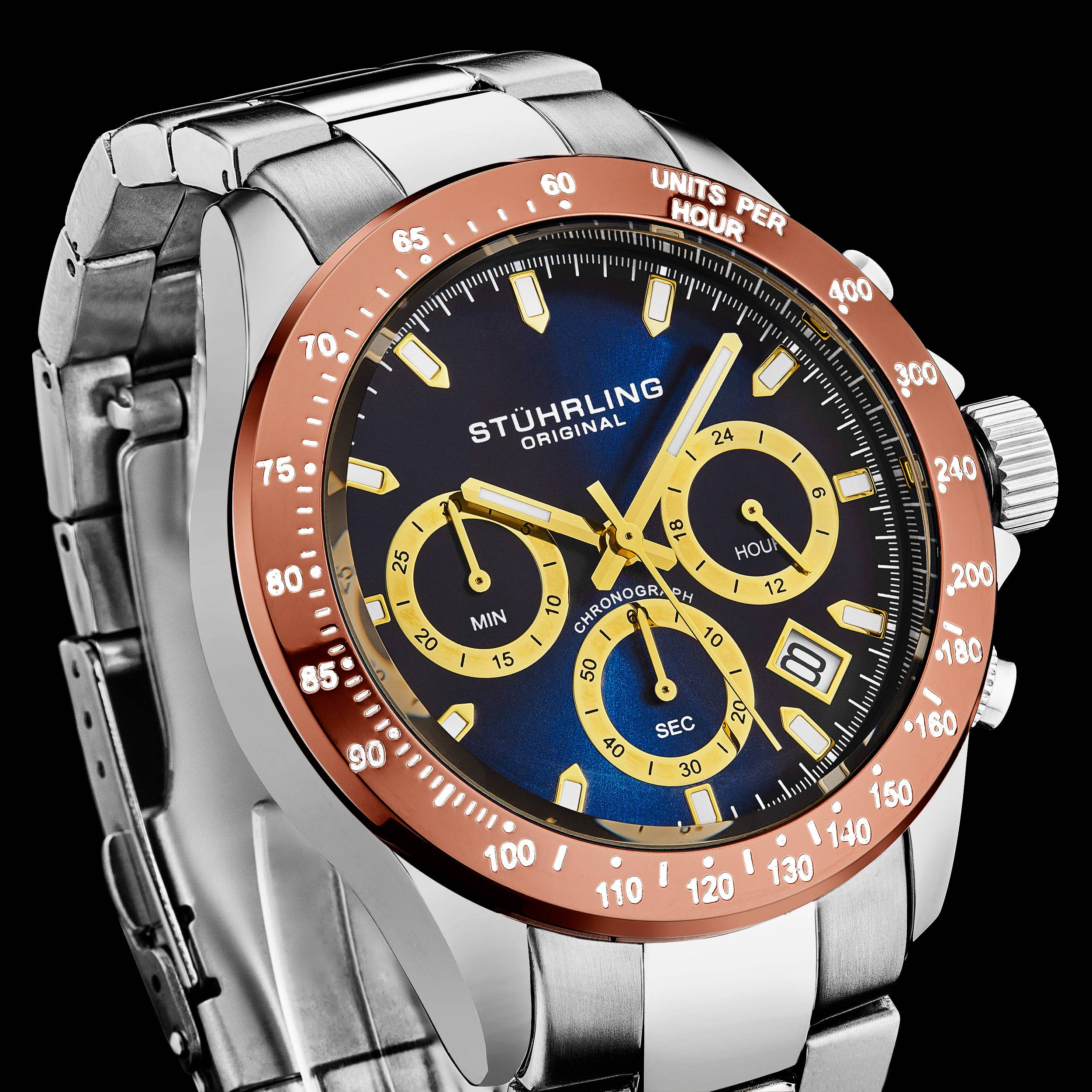Stuhrling - Vendita all'ingrosso Orologio da polso - Uomo - Ultima 3960 Quarzo 42mm Cronografo - Quadrante Azzurro Chiaro2