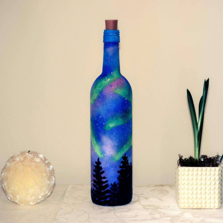 Galaxy painted Light Up Bottle | Northern lights | fairy lights bottle for wholesale by Rishstudio
