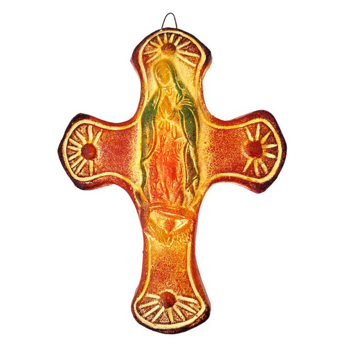 Pottery Cross With Guadalupe Image for wholesale by Sedona Spirit