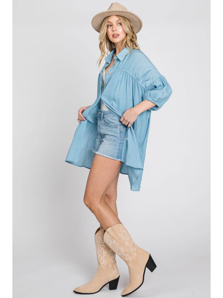 ELLEBORN - Wholesale Dress - Women's - Shirred button-down shirt dress 3136D-119