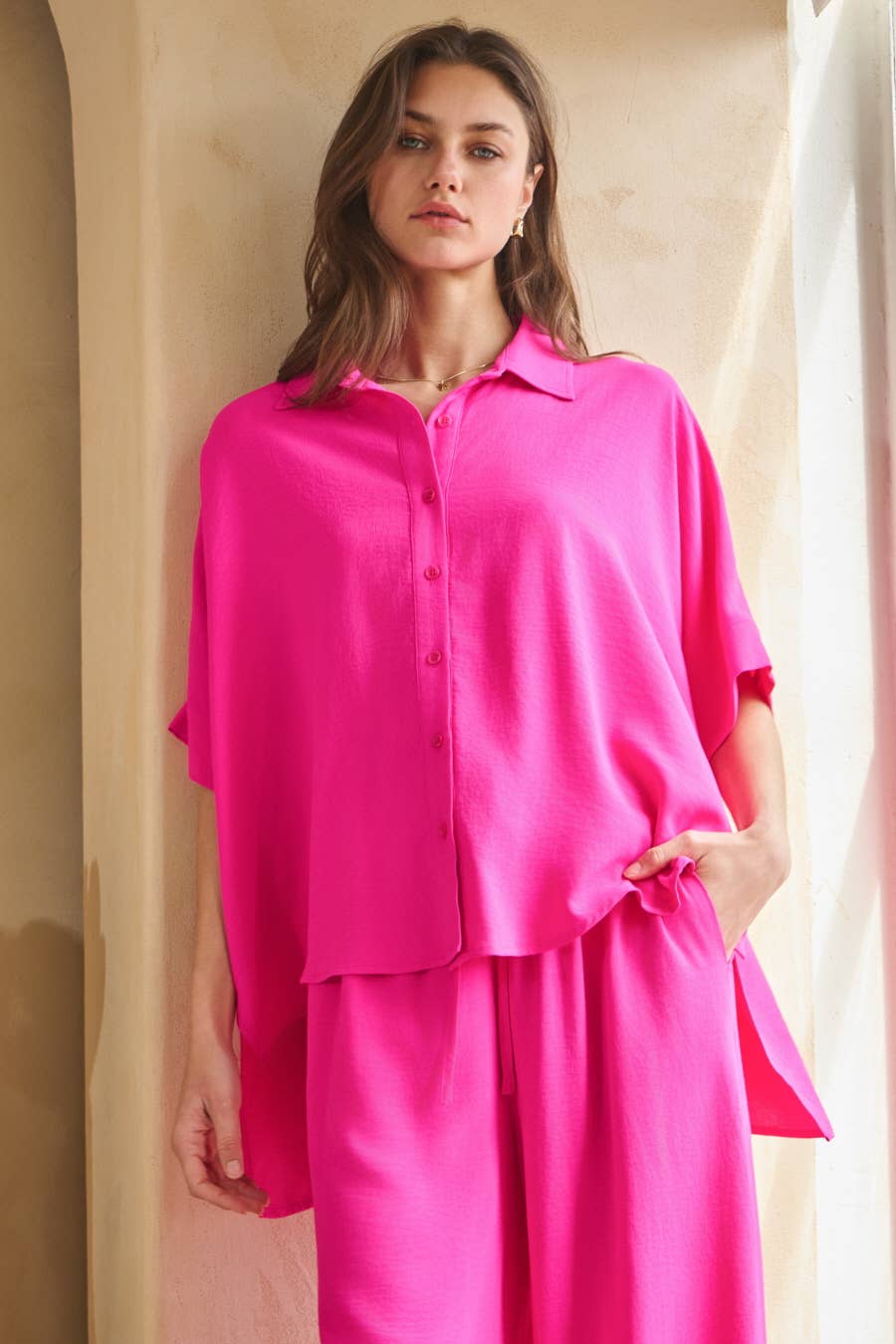 Oddi - Wholesale Top & Pant Set (NOT Loungewear) - Women's - Solid Airflow Shirt & Wide Leg Pants Set2