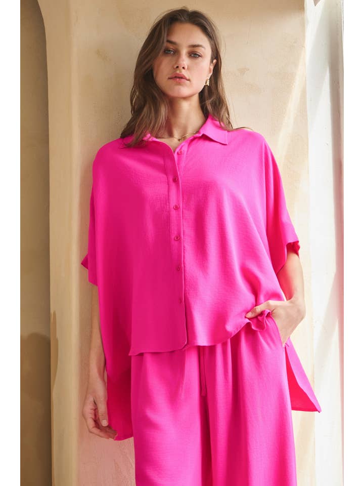 Oddi - Wholesale Top & Pant Set (NOT Loungewear) - Women's - Solid Airflow Shirt & Wide Leg Pants Set2