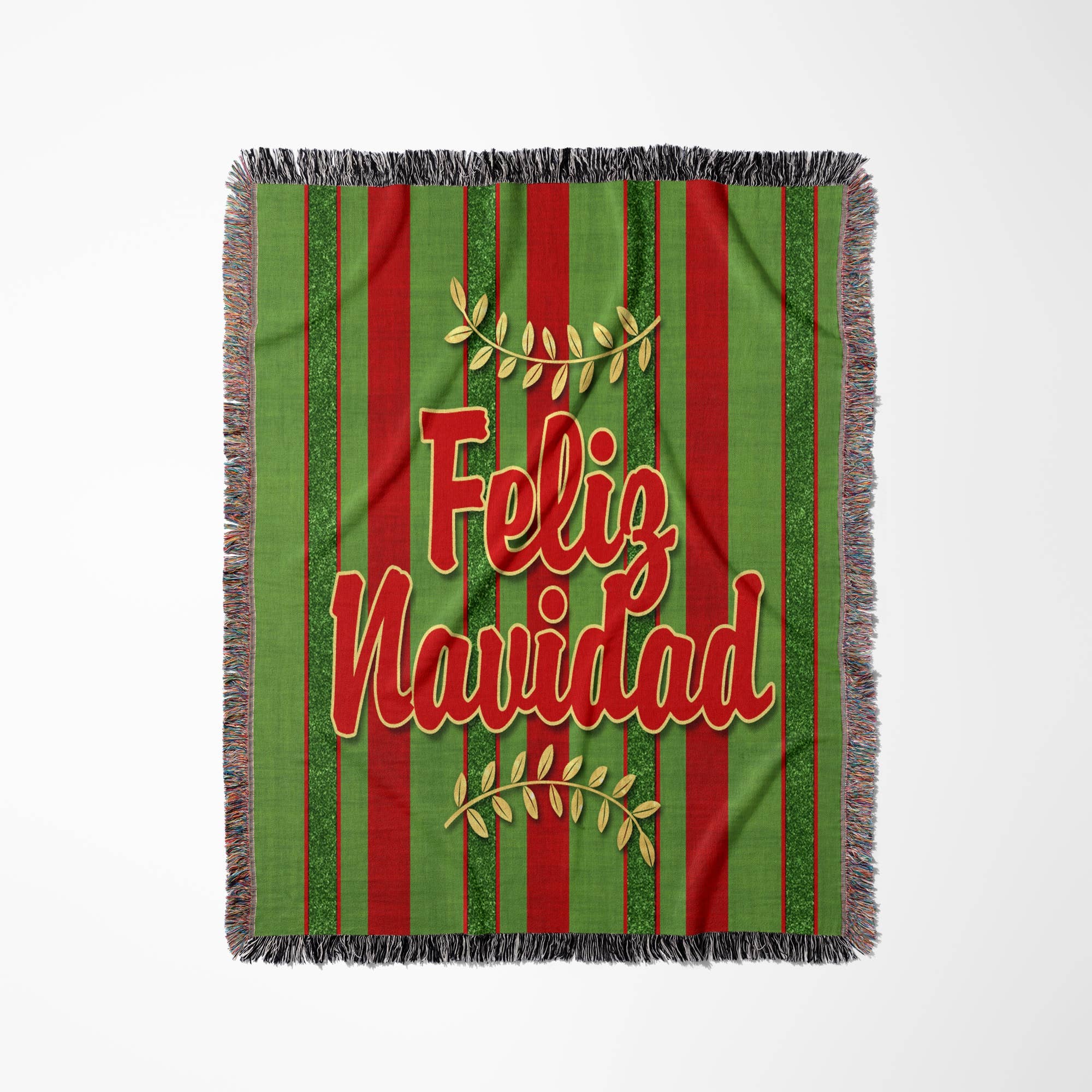 3dRose - Wholesale Throw Blanket - 3dRose, Feliz Navidad Spanish Festive Red and Green Striped Holiday Sprigs, Blanket0