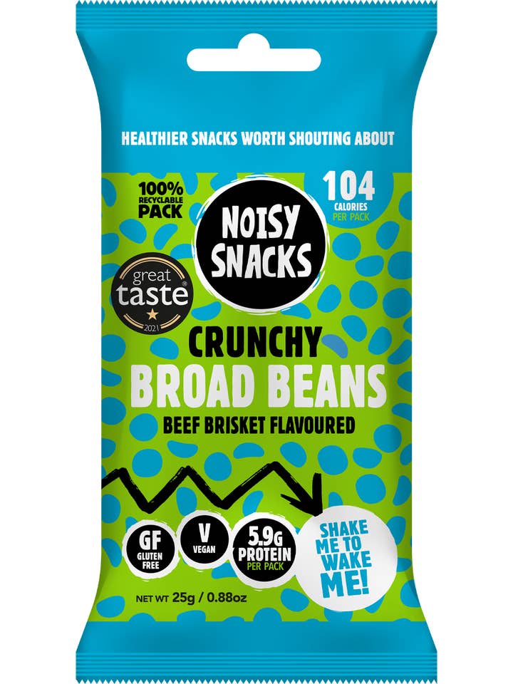 CRUNCHY BROAD BEANS BEEF BRISKET FLAVOUR 10 x 25G for wholesale by Noisy Snacks