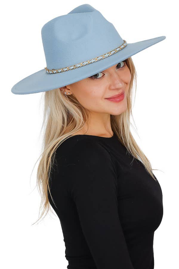 Cap Zone - Vente Chapeau en feutre – unisexe - Chapeau de rancher à large bord à chaîne dorée en faux daim15