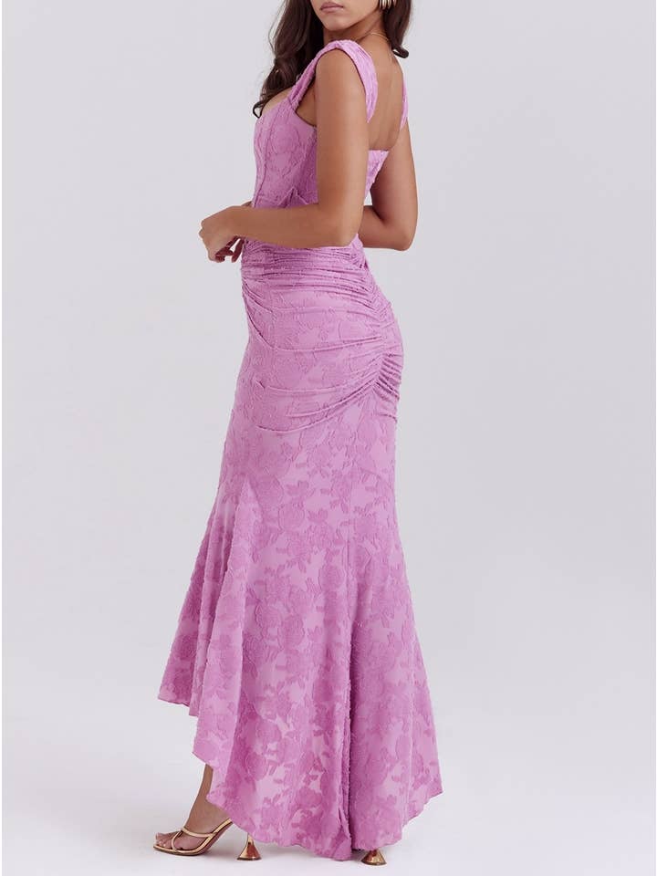 Rosa Clothing - Wholesale Dress - Women's - Ruffled lace slip floral jacquard maxi mermaid dress13