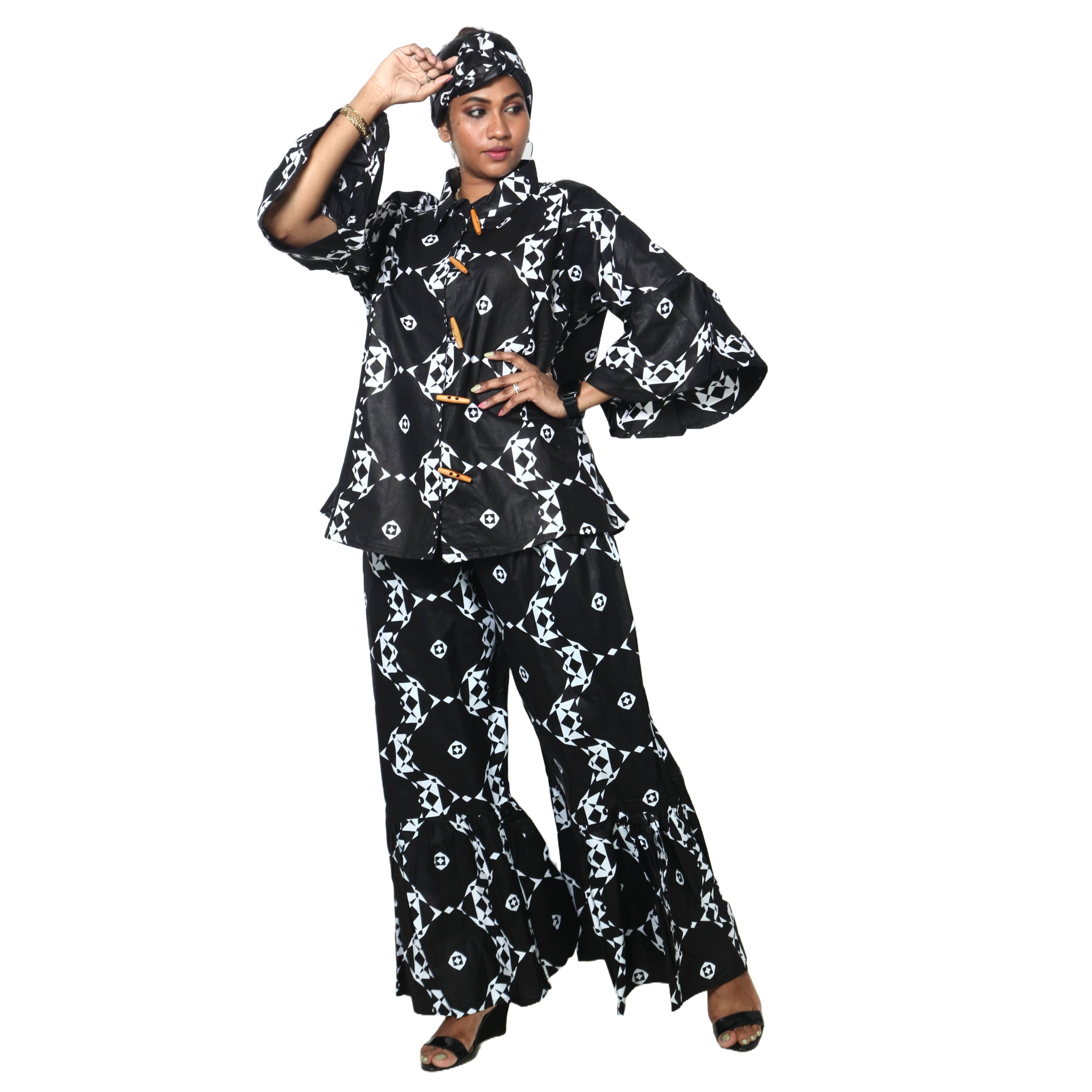 African Stars - Vente Ensemble haut et pantalon (PAS d'intérieur) - Femme - Ensemble Chemisier Femme et Pantalon Palazzo -- Imprimé FI-40504