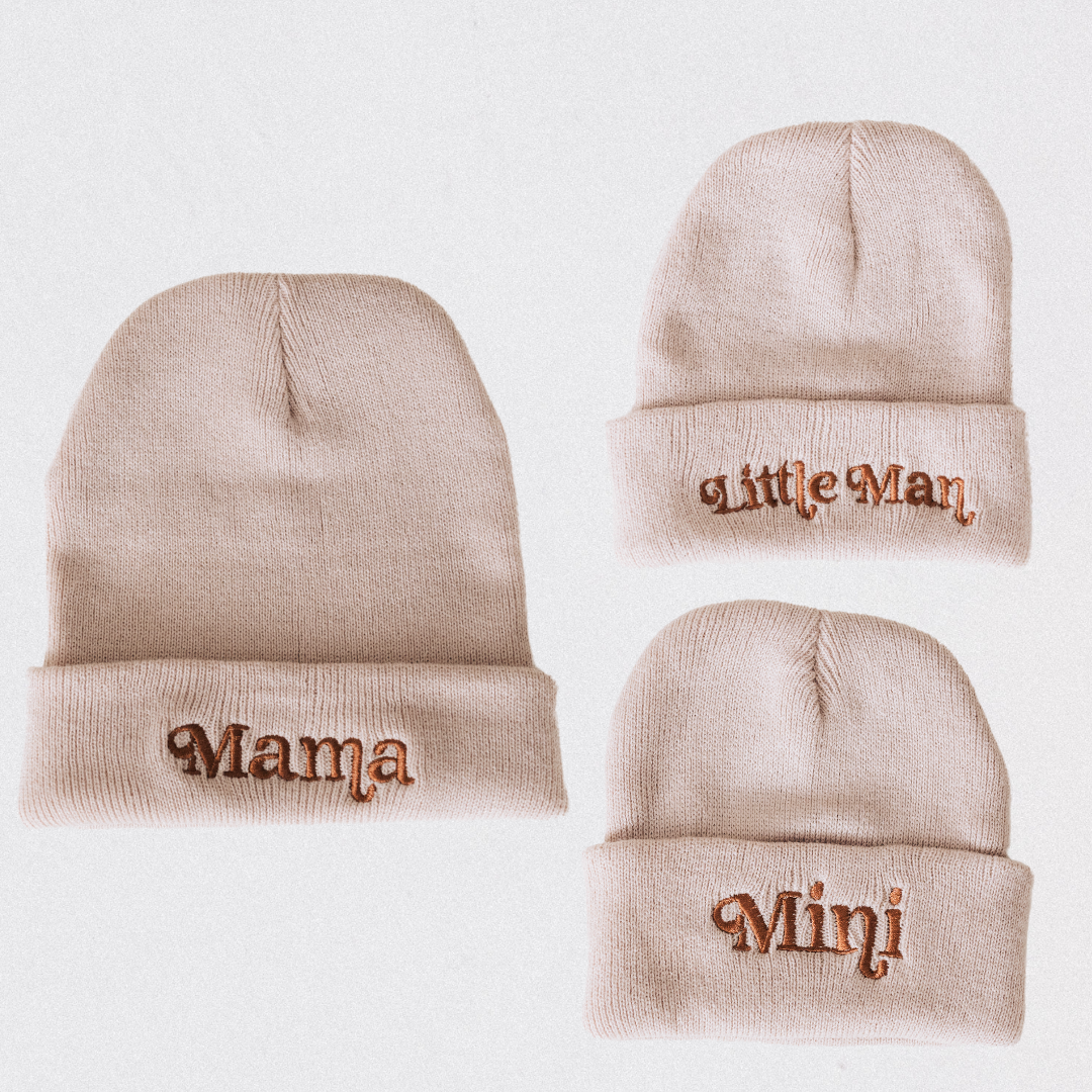 HAHA MAMA Clothing - Wholesale Kids Hat - Kids - Matching Knit Hats- Little Man- Beige1
