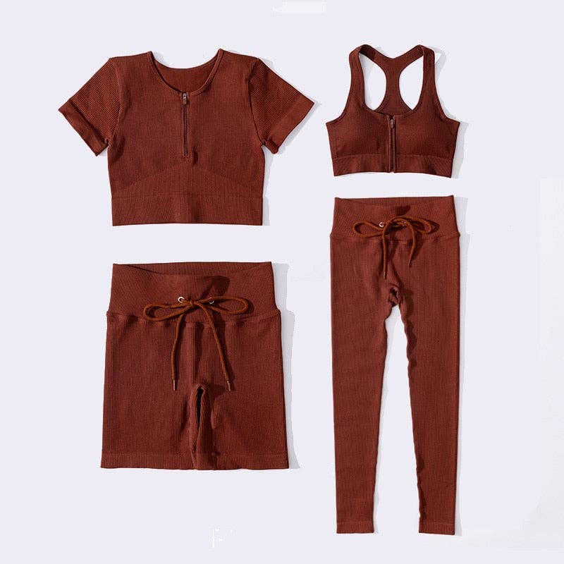 Pyzis - Wholesale Activewear Set - Women's - Color Coordinate Seamless 4 pieces Yoga Set0