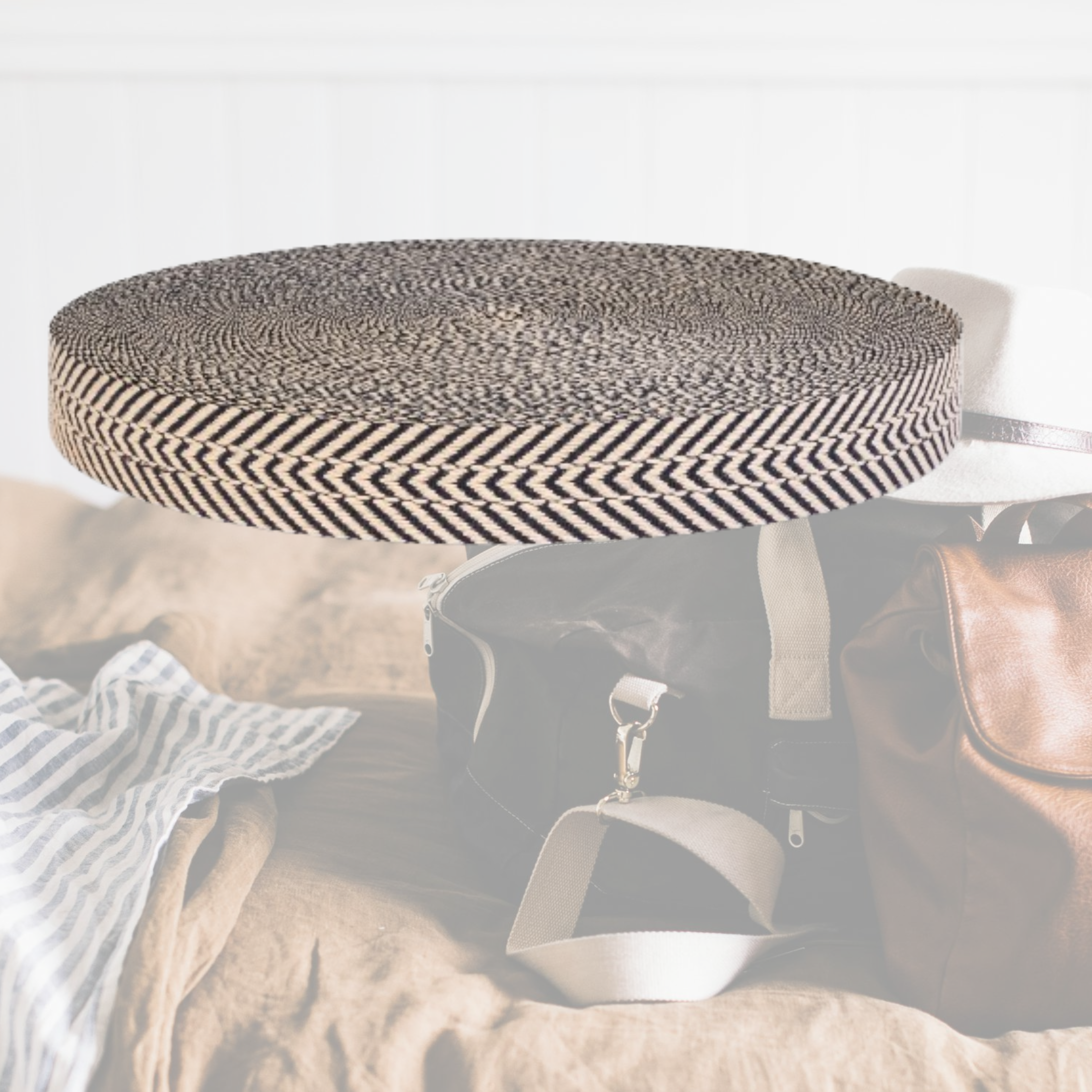 Dream Trimming Goods LLC - Vente Matériels de bricolage - Sangle en coton marine-naturel de 1,5 pouce x 50 yards pour sac4