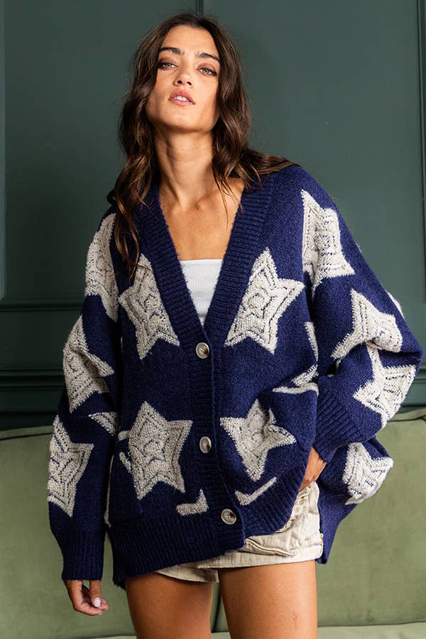 BUCKETLIST INC - Wholesale Cardigan - Women's - IT1670 Oversized Star Pullover Sweater Cardigan46